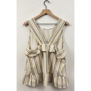 Andre By unit Top Women’s Sz L Yellow Blue And White Stripes Wide Straps Racerbk